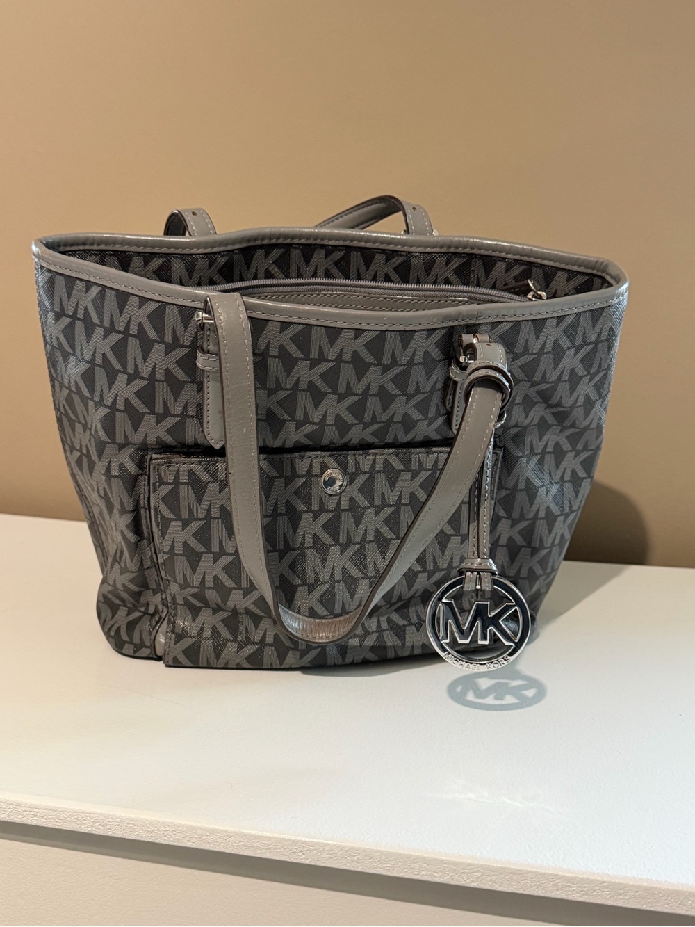 Michael Kors Gray and Charcoal MK Signature Tote